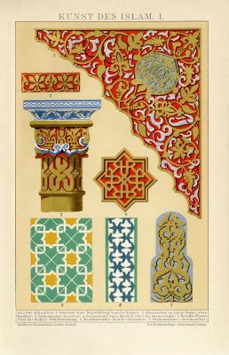 Kunst des Islam I. Chromolithographie 1892 Original der Zeit