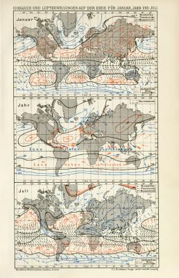Klima Welt Karte Lithographie 1892 Original der Zeit