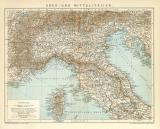 Ober-  und Mittelitalien historische Landkarte Lithographie ca. 1899