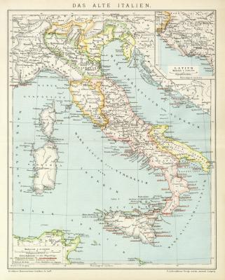 Das Alte Italien Karte Lithographie 1891 Original der Zeit