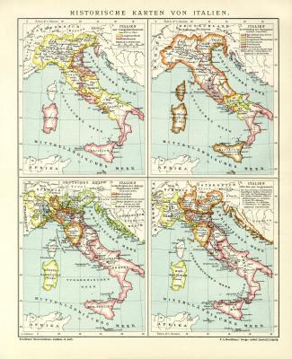 Historische Karten von Italien historische Landkarte Lithographie ca. 1899