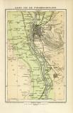 Kairo und die Pyramidenfelder historischer Stadtplan Karte Lithographie ca. 1899