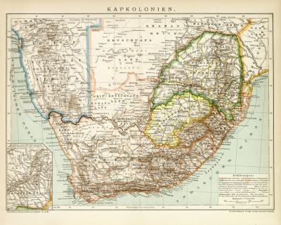 Kapkolonien Afrika Karte Lithographie 1899 Original der Zeit
