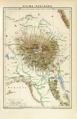 Kilimandscharo historische Landkarte Lithographie ca. 1897