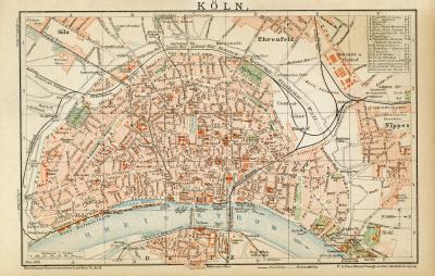 K&ouml;ln Stadtplan Lithographie 1899 Original der Zeit