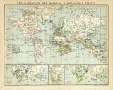 Übersichtskarte der Kolonien Europäischer Staaten historische Landkarte Lithographie ca. 1899