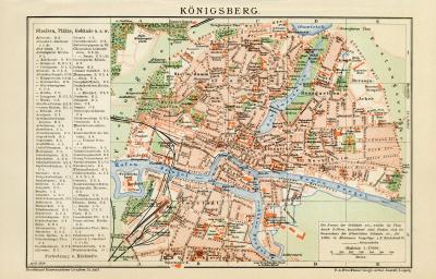Königsberg Stadtplan Lithographie 1899 Original der Zeit