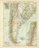 La Plata - Staaten Chile und Patagonien historische Landkarte Lithographie ca. 1899