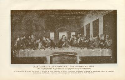 Das heilige Abendmahl von Leonardo da Vinci historische Bildtafel Lithographie ca. 1892