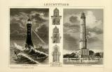 Leuchttürme historische Bildtafel Holzstich ca. 1892