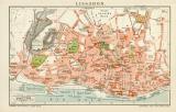 Lissabon historischer Stadtplan Karte Lithographie ca. 1898