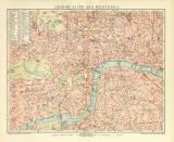 London City und Westend historischer Stadtplan Karte Lithographie ca. 1899