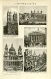 Londoner Bauten historische Bildtafel Holzstich ca. 1892