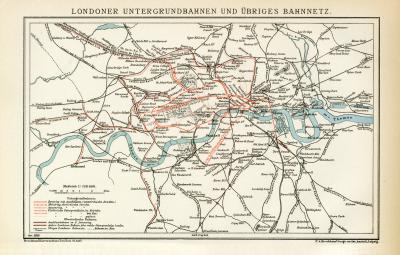 London Metro und Eisenbahn Lithographie 1899 Original der Zeit