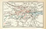 Londoner Untergrundbahnen und übriges Bahnnetz historische Landkarte Lithographie ca. 1899