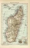 Madagaskar Karte Lithographie 1899 Original der Zeit