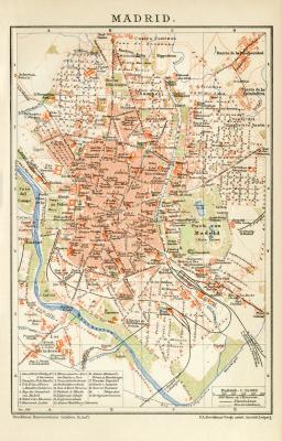 Madrid Stadtplan Lithographie 1899 Original der Zeit