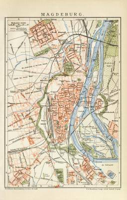 Magdeburg Stadtplan Lithographie 1899 Original der Zeit