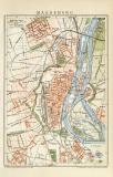 Magdeburg historischer Stadtplan Karte Lithographie ca. 1899
