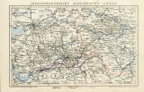 Industriegebiet Manchester - Leeds historische Landkarte Lithographie ca. 1896