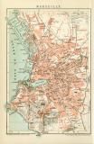 Marseille historischer Stadtplan Karte Lithographie ca. 1899