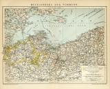 Mecklenburg und Pommern historische Landkarte Lithographie ca. 1899