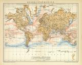 Meeresströmungen historische Landkarte Lithographie ca. 1899