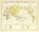 Die Verbreitung der Menschenrassen nach F. Müller und O. Peschel historische Landkarte Lithographie ca. 1899