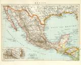 Mexiko historische Landkarte Lithographie ca. 1898