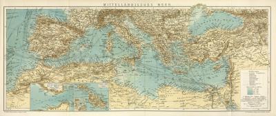 Mittelmeer Karte Lithographie 1898 Original der Zeit