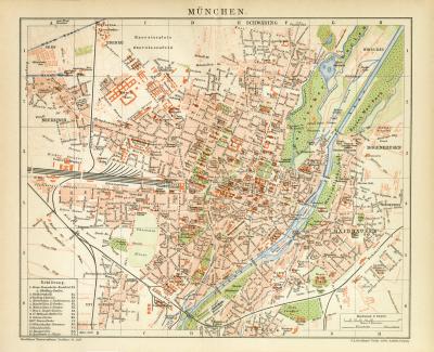 M&uuml;nchen Stadtplan Lithographie 1899 Original der Zeit