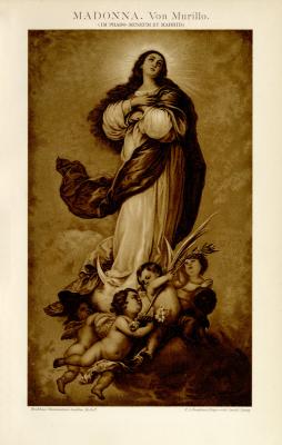 Madonna von Murillo Chromolithographie 1891 Original der Zeit