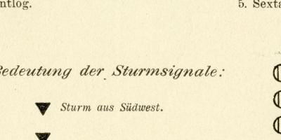 nautische Instrumente und Sturmsignale Seewarte Kompass Sextant  Holzstich 1898 