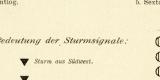 Nautische Instrumente & Sturmsignale historische Bildtafel Holzstich ca. 1892