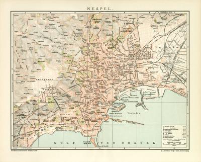 Neapel Stadtplan Lithographie 1897 Original der Zeit