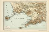 Neapel &amp; Umgebung Stadtplan Lithographie 1899...