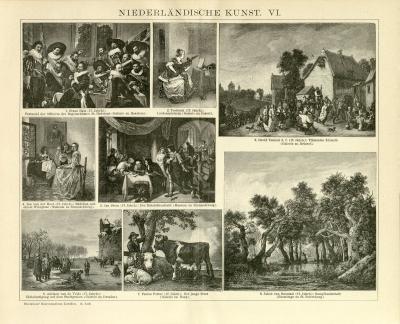 Niederländische Kunst V. - VII. historische Bildtafel Holzstich ca. 1892