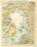 Nordpolarländer Karte Lithographie 1898 Original der Zeit