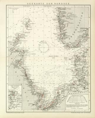 Seekarte der Nordsee Karte Lithographie 1894 Original der Zeit