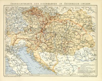 Eisenbahnen Österreich-Ungarn Lithographie 1899 Original der Zeit