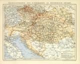 Übersichtskarte der Eisenbahnen in Österreich-Ungarn historische Landkarte Lithographie ca. 1899