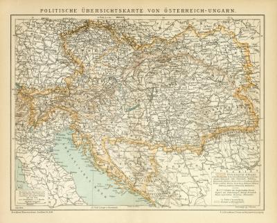 Österreich-Ungarn politische Karte Lithographie 1899 Original der Zeit