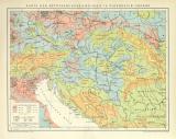 Karte der Bevölkerungsdichtigkeit in Österreich-Ungarn historische Landkarte Lithographie ca. 1899