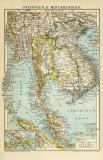 Ostindien II. Hinterindien historische Landkarte Lithographie ca. 1899