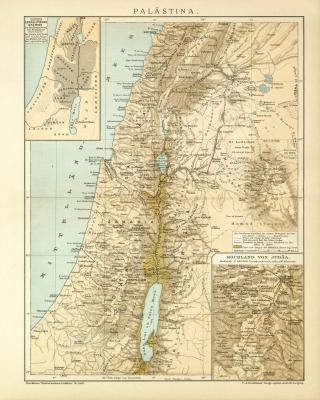 Pal&auml;stina Karte Lithographie 1898 Original der Zeit