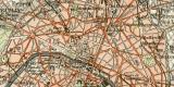 Paris und Umgebung historischer Stadtplan Karte Lithographie ca. 1899