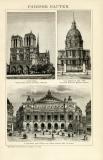 Pariser Bauten historische Bildtafel Holzstich ca. 1892