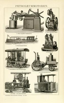 Petroleummotoren Holzstich 1891 Original der Zeit