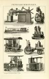 Petroleummotoren historische Bildtafel Holzstich ca. 1892