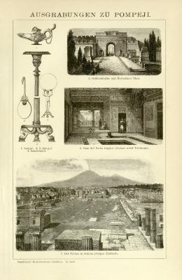 Ausgrabungen zu Pompeji historische Bildtafel Holzstich ca. 1892
